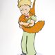 Antoine de Saint-Exupéry : Le Petit Prince câline le Renard - Lithographie