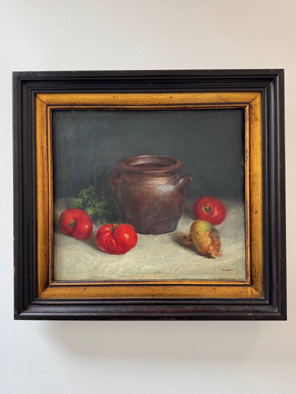 Still life painting in oil on canvas, antique.