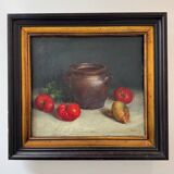 Still life painting in oil on canvas, antique.