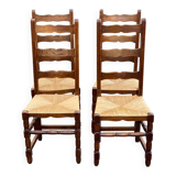 4 solid wood chairs with straw seats and high backs, 108cm.