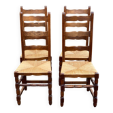 4 chaises bois massif paillées dossier haut 108cm