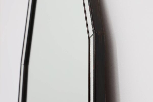 Miroir octogonal graphique du milieu du siècle avec cadre en bois noir et miroir,