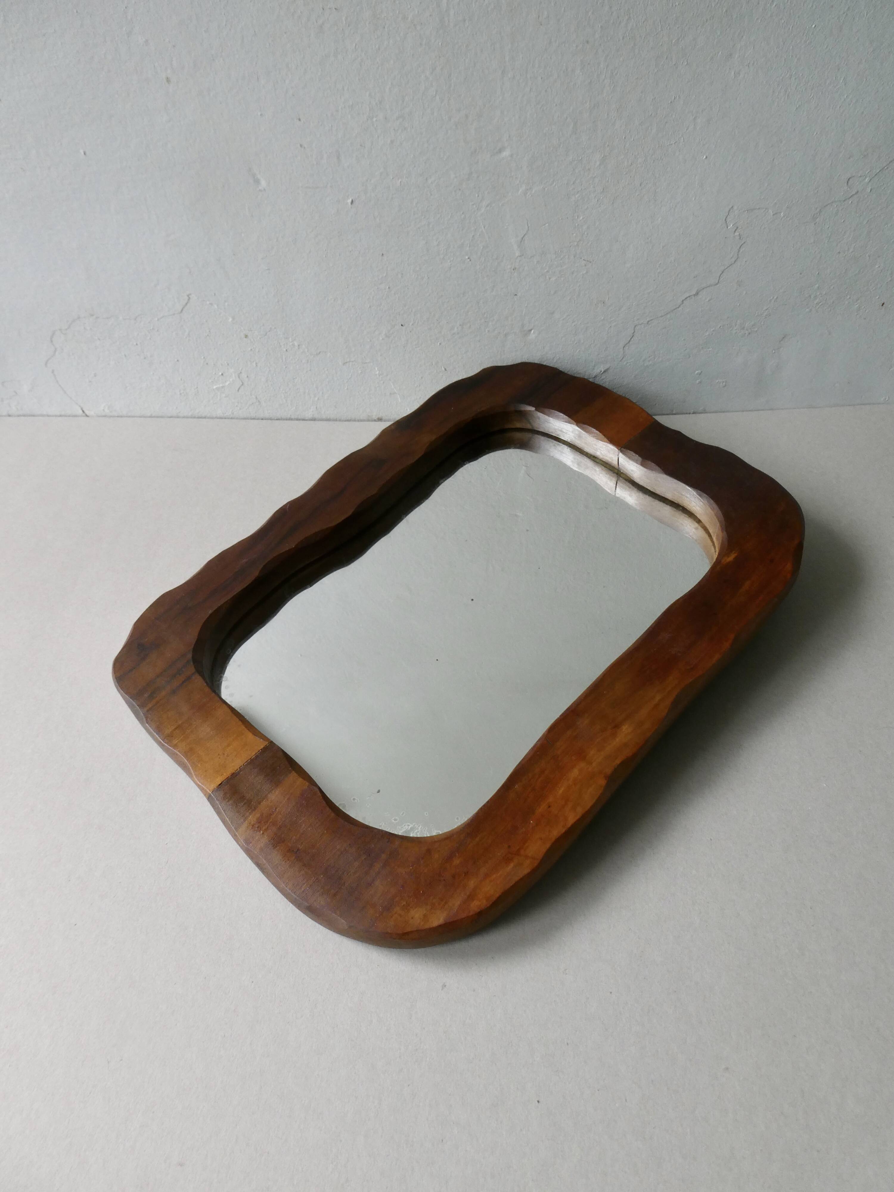 Free-form mirror in solid wood, vintage