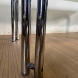 Vintage 70s table in tubular chrome and smoked glass