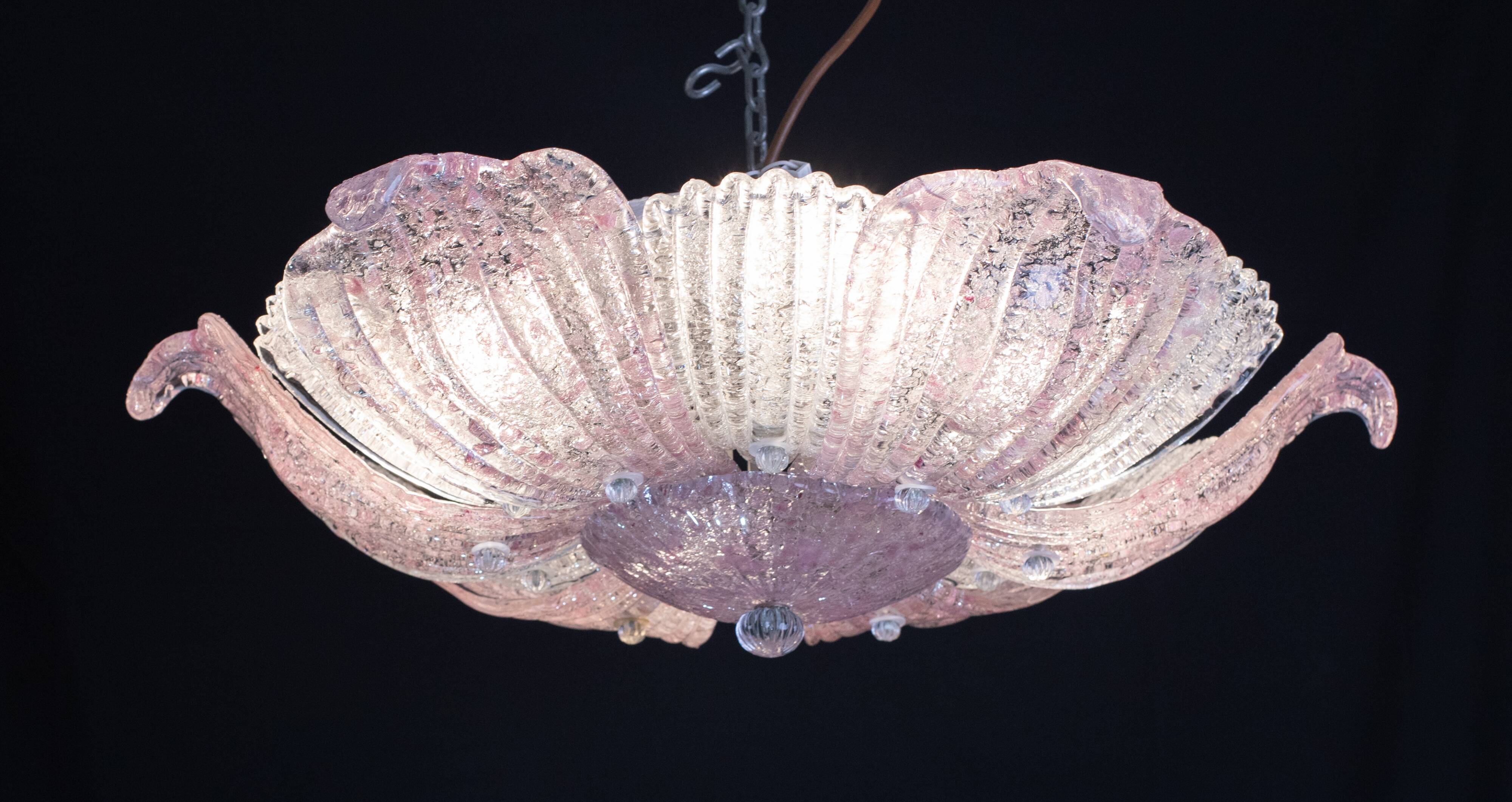 Fascinating Vintage Murano Glass Ceiling lamp Pink