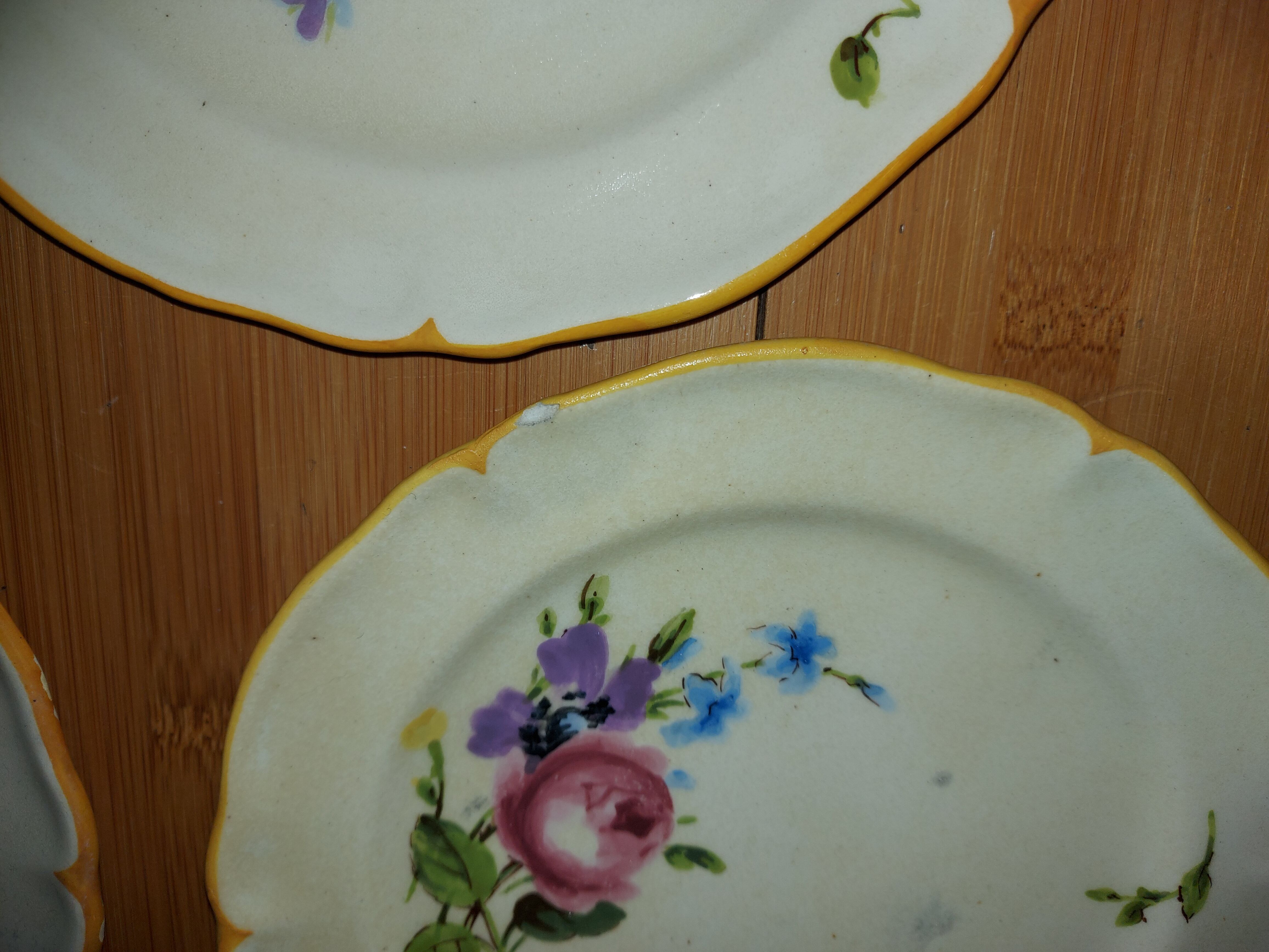 10 dessert plates painted decorated with flowers, insects (all different)
