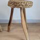 Pair of brutalist tripod stools attributed to Audoux & Minet.