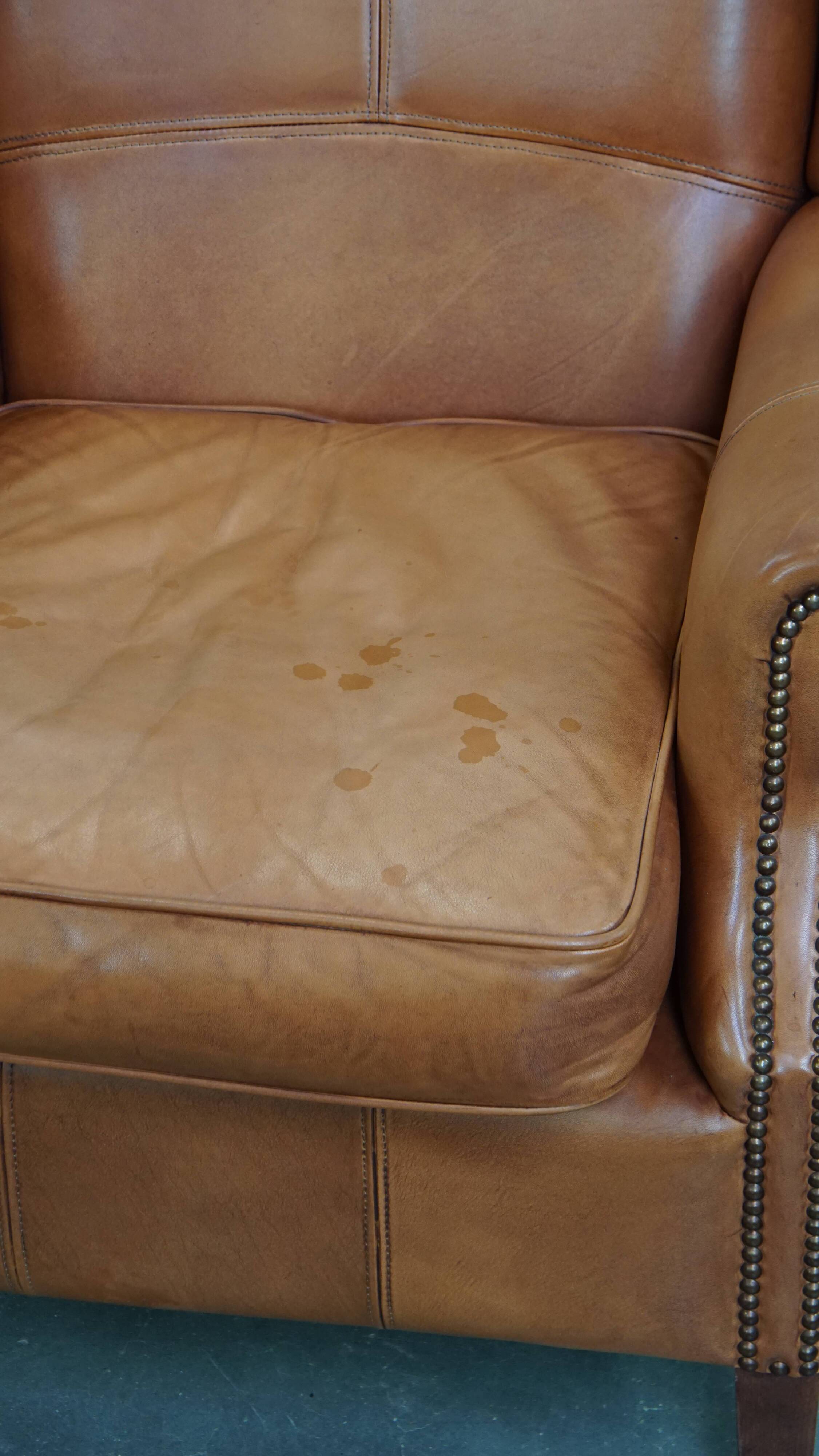 Cowhide leather wingback armchair