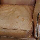 Cowhide leather wingback armchair