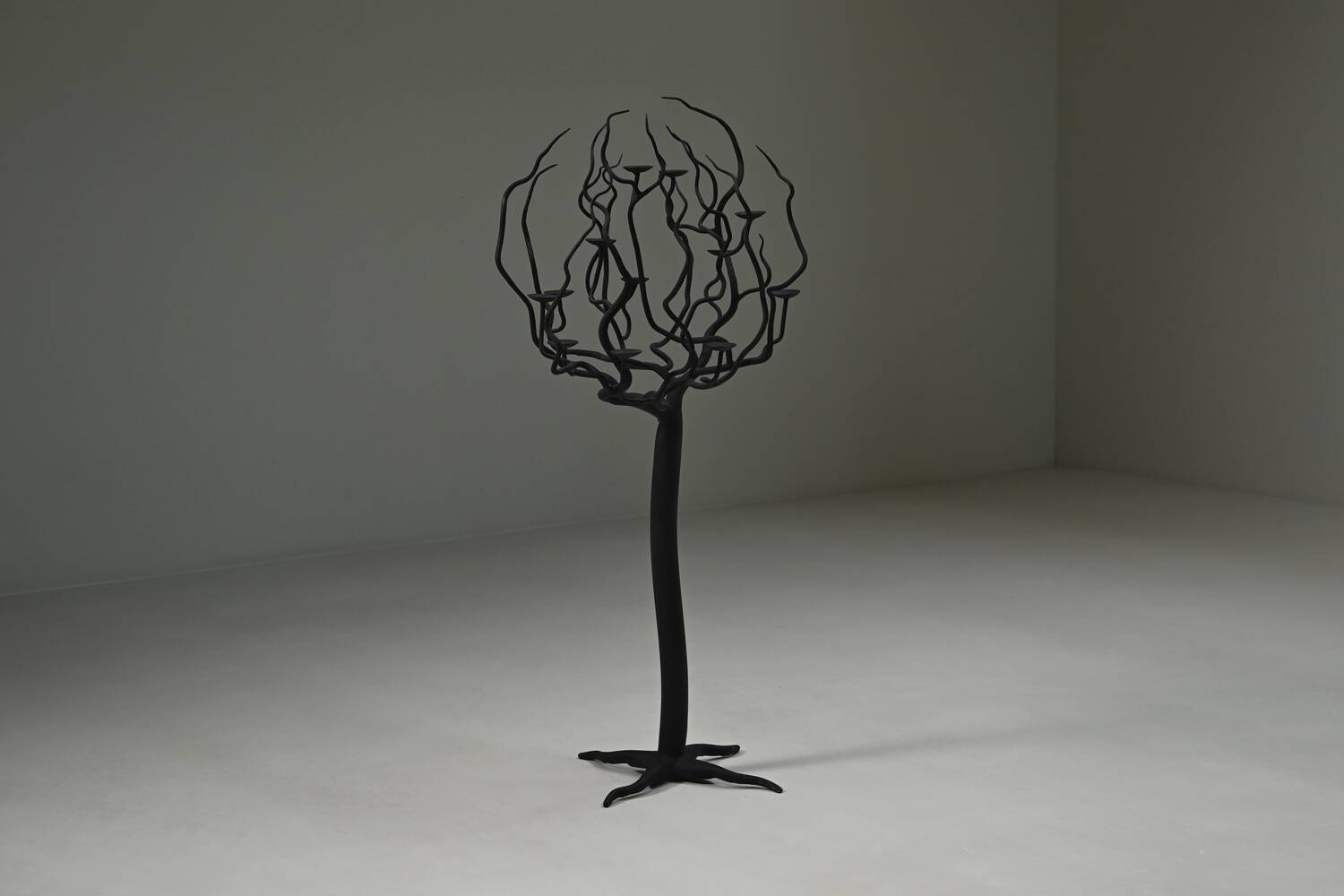 Black brutalist tree floor candle holder “tree of life”, 1970s.