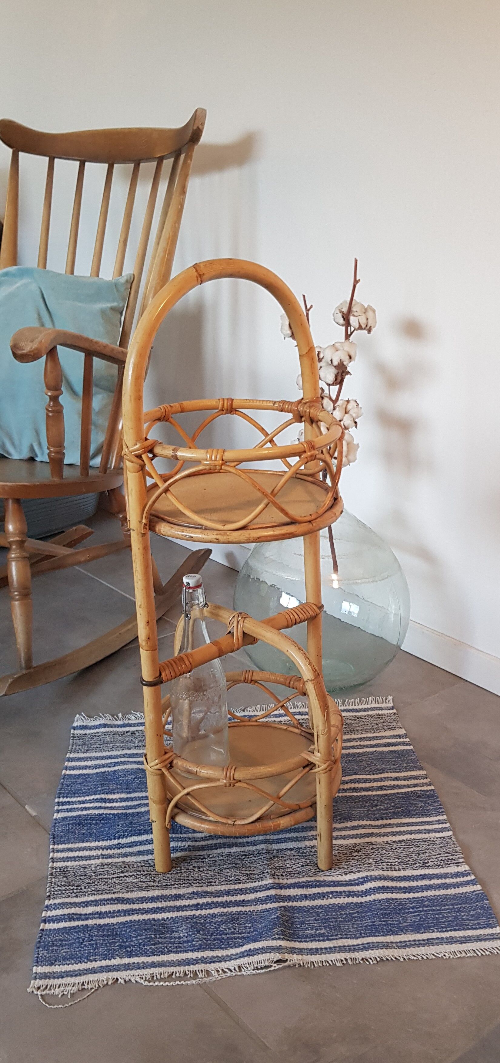 60's rattan bottle holder