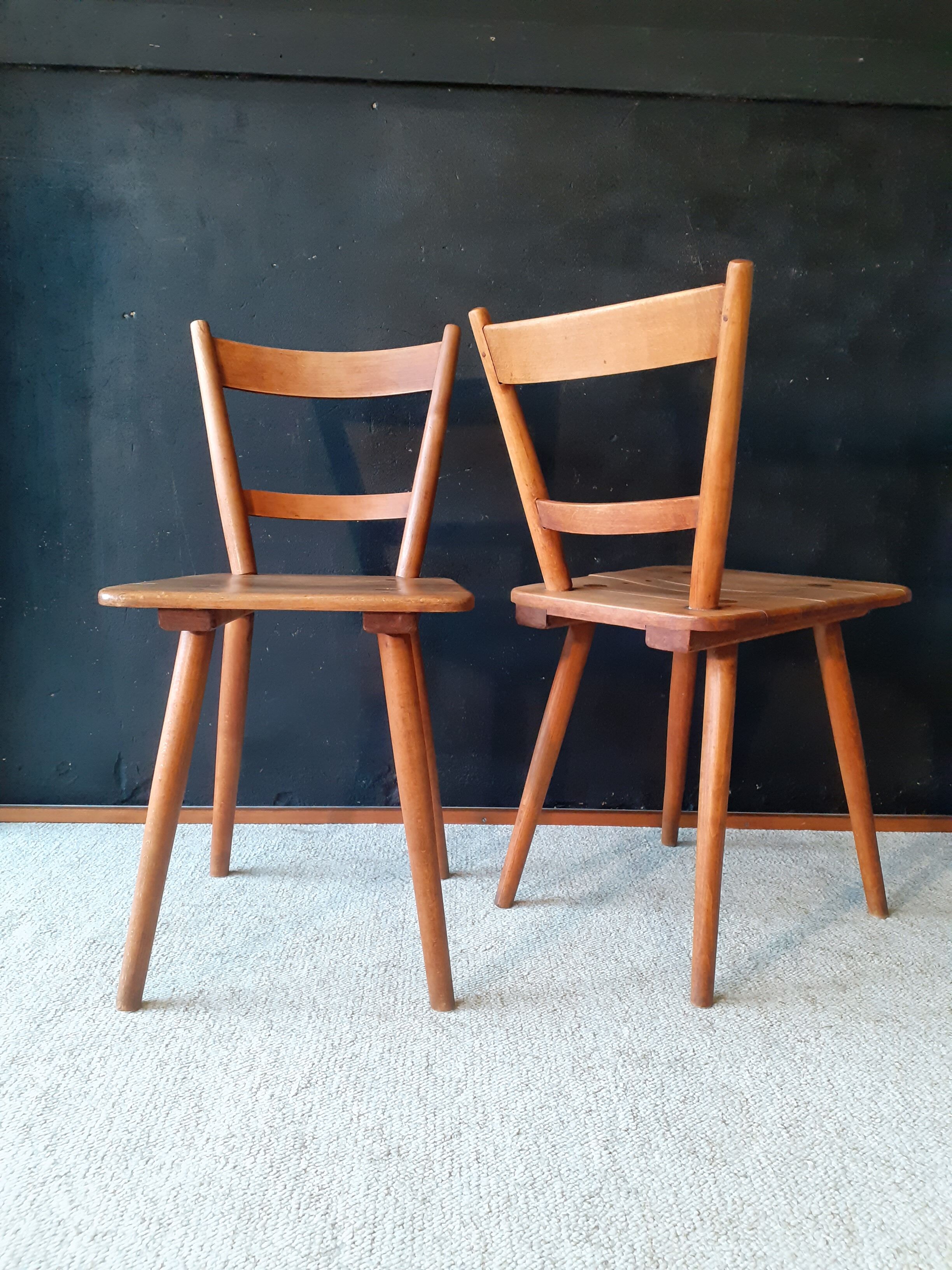 Pair of vintage all-wood chairs by Adolf Schneck for Schaffer, Germany 1947