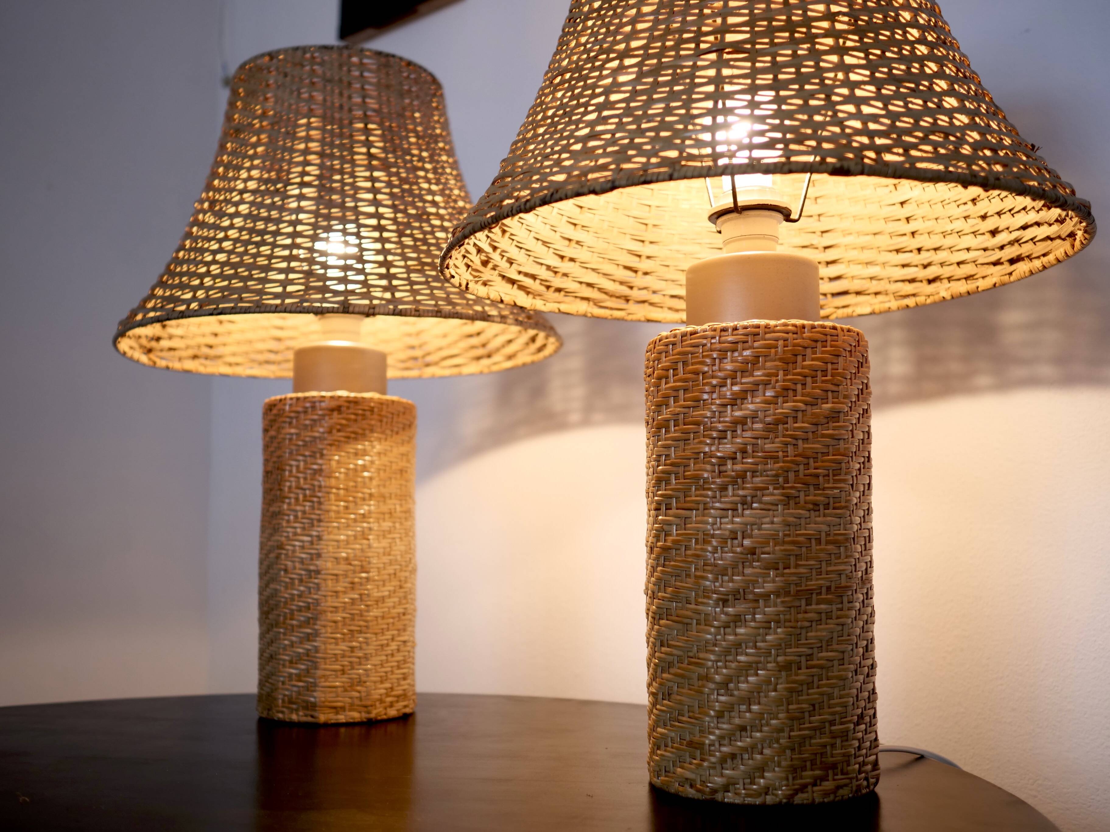 Pair of large Scandinavian rattan lamps from the 80s