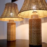 Pair of large Scandinavian rattan lamps from the 80s