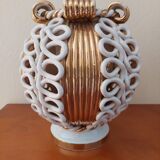 Sainte Radegonde ball vase in white and gold earthenware circa 1940-1950