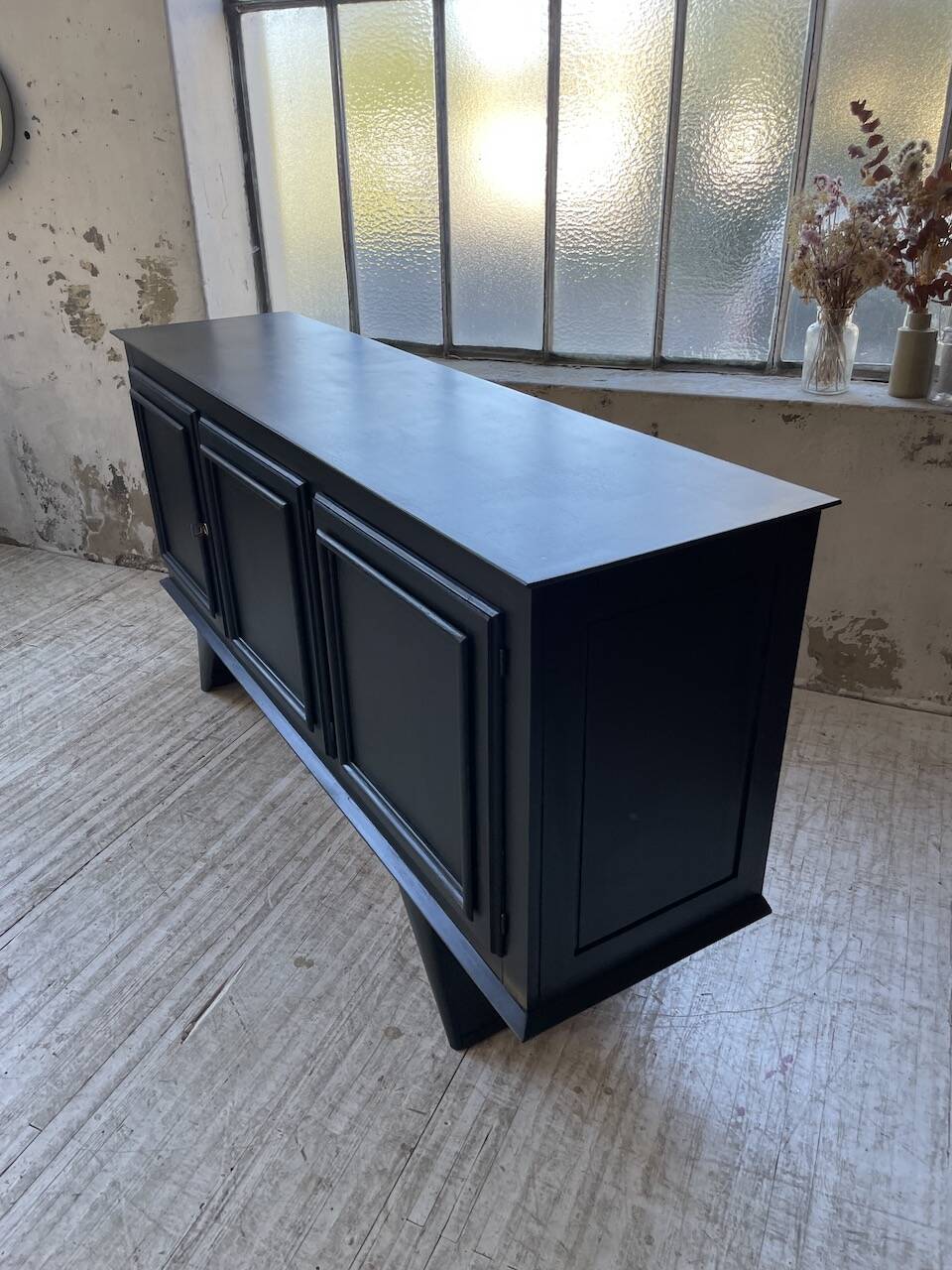 60s brutalist black sideboard