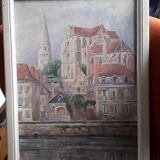 Ancient painting representing the cathedral of Auxerre.