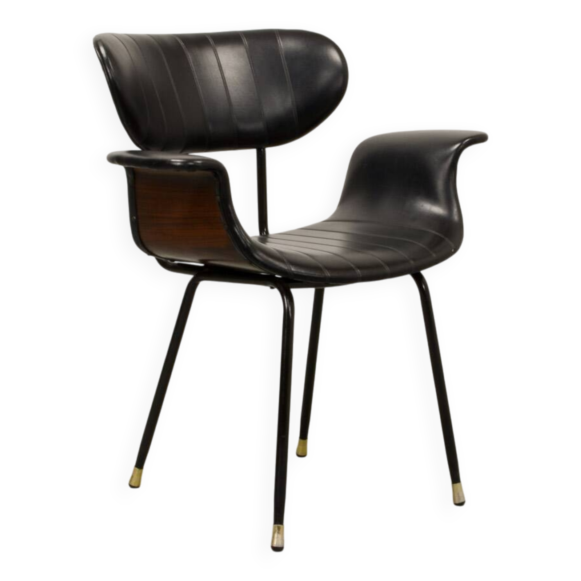 Italian Design Rosewood 'Swan' Side Chair with Black Leatherette Upholstery