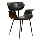 Italian Design Rosewood 'Swan' Side Chair with Black Leatherette Upholstery