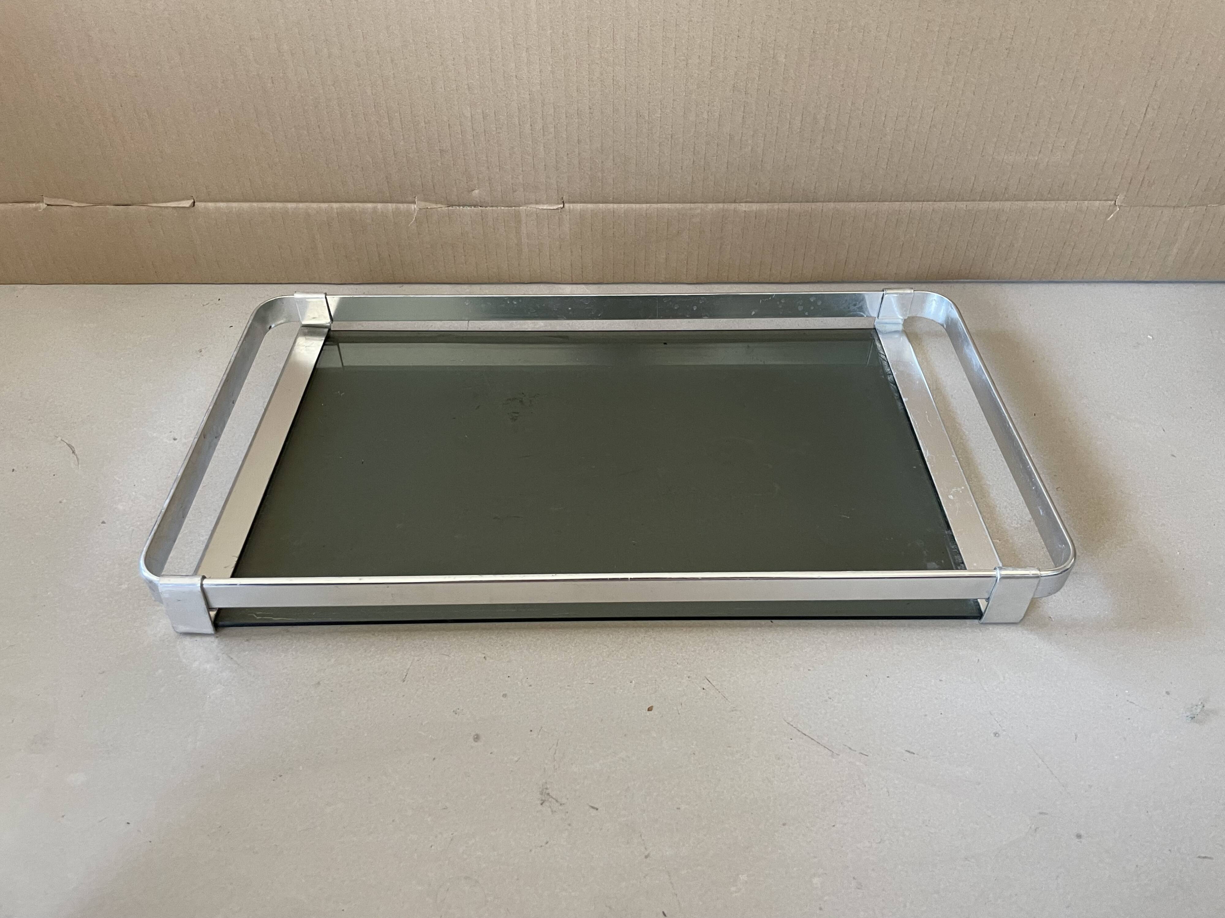 70s smoked glass tray