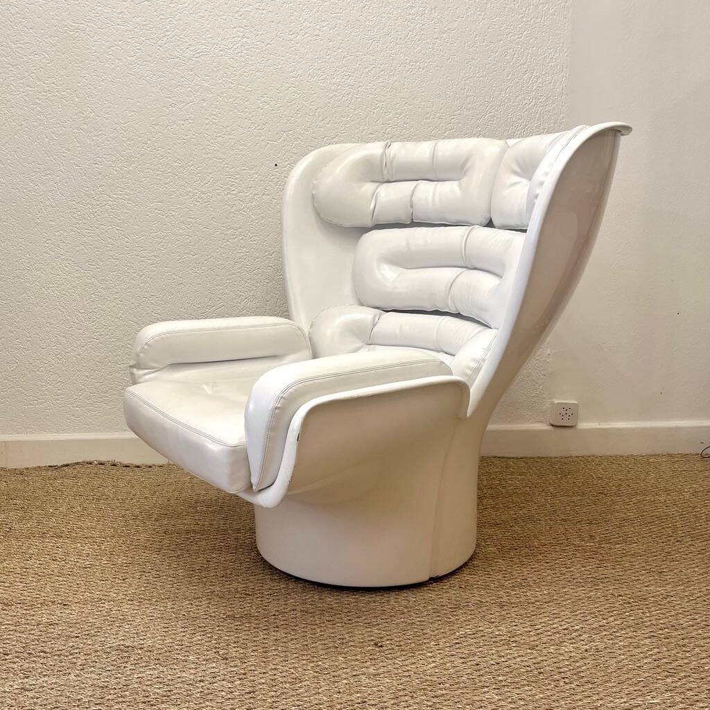 fauteuil Elda vintage de Joe Colombo en cuir blanc