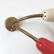Double adjustable wall light from the 50s in brass and red and cream metal
