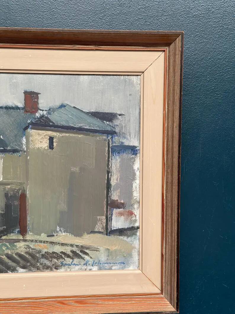 Original Swedish Oil on Canvas – “Sage House” by Gustav‑Adolf Johansson – Signed – Vintage & Framed