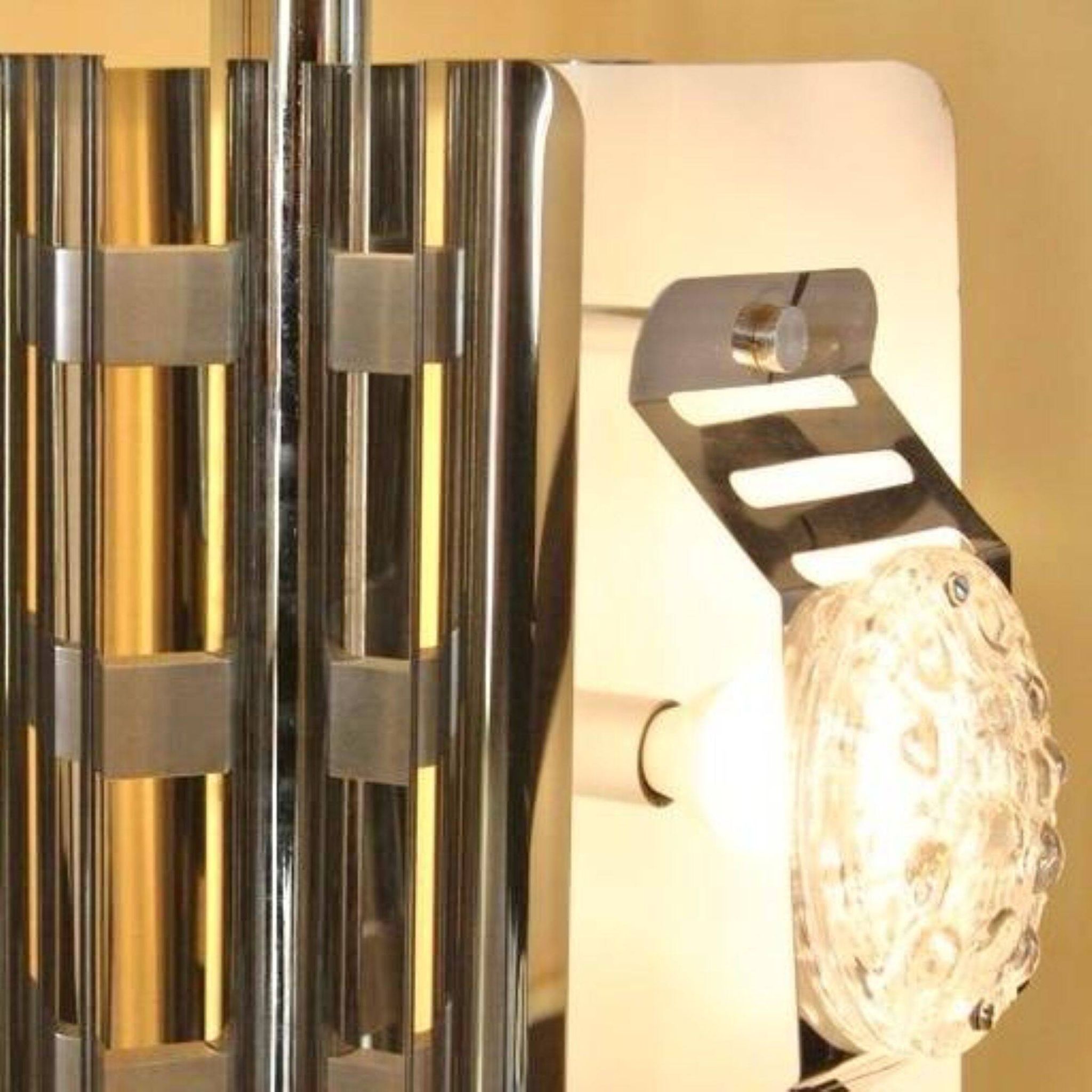 1970s Space Age Chromed Pendant Lamp by AV Mazzega, Murano Glass