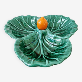 Vintage compartmented ceramic service dish cabbage leaf shape vallauris style