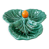 Vintage compartmentalized ceramic serving dish cabbage leaf shape Vallauris style