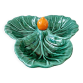 Plat service compartimenté vintage céramique forme feuille choux style vallauris