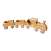 Antique wooden toy train by Bertin, locomotive and wagons