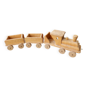 Antique wooden toy train by Bertin, locomotive and wagons