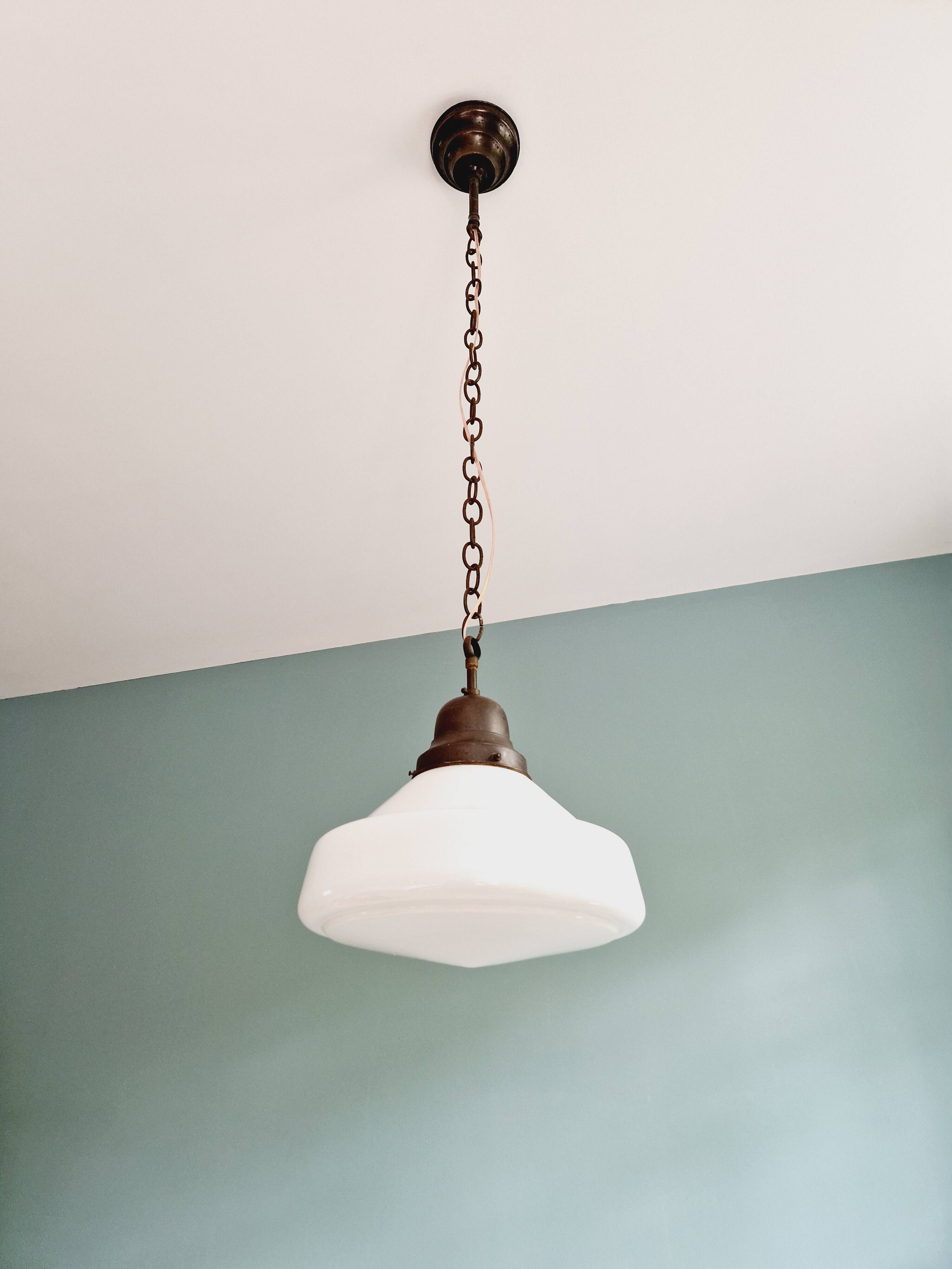 Philips Art Deco pendant light in white conical opaline, 1920s-30s