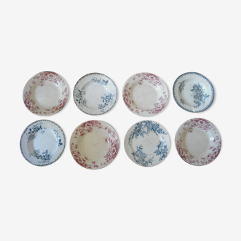8 assiettes porcelaine de Gien, Terre de fer rose et bleu