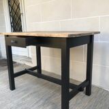 Old farm dining table, solid wood and black foot