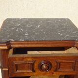 Nightstand with false drawers in walnut and marble, Louis Philippe