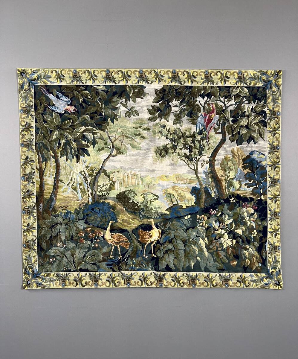 Wall tapestry with landscape and bird decoration, 20th century