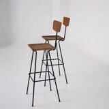 Paire de tabourets modernistes en rotin Erwin Behr