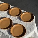 Set of 11 small dessert plates in brown-striped stoneware from Sarreguemines.