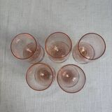 Set of 5 small pink crystal stemmed glasses
