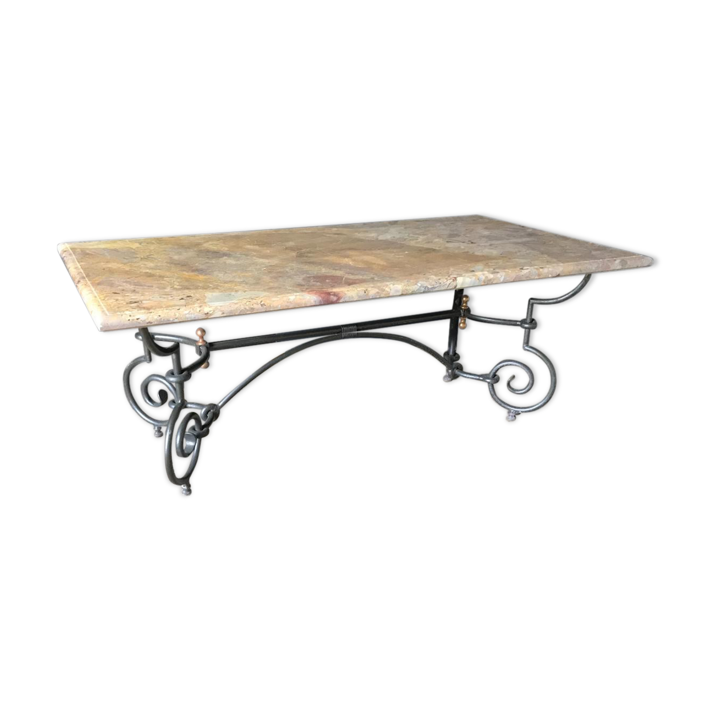 Table de marbre sarrancolin et piétement en métal