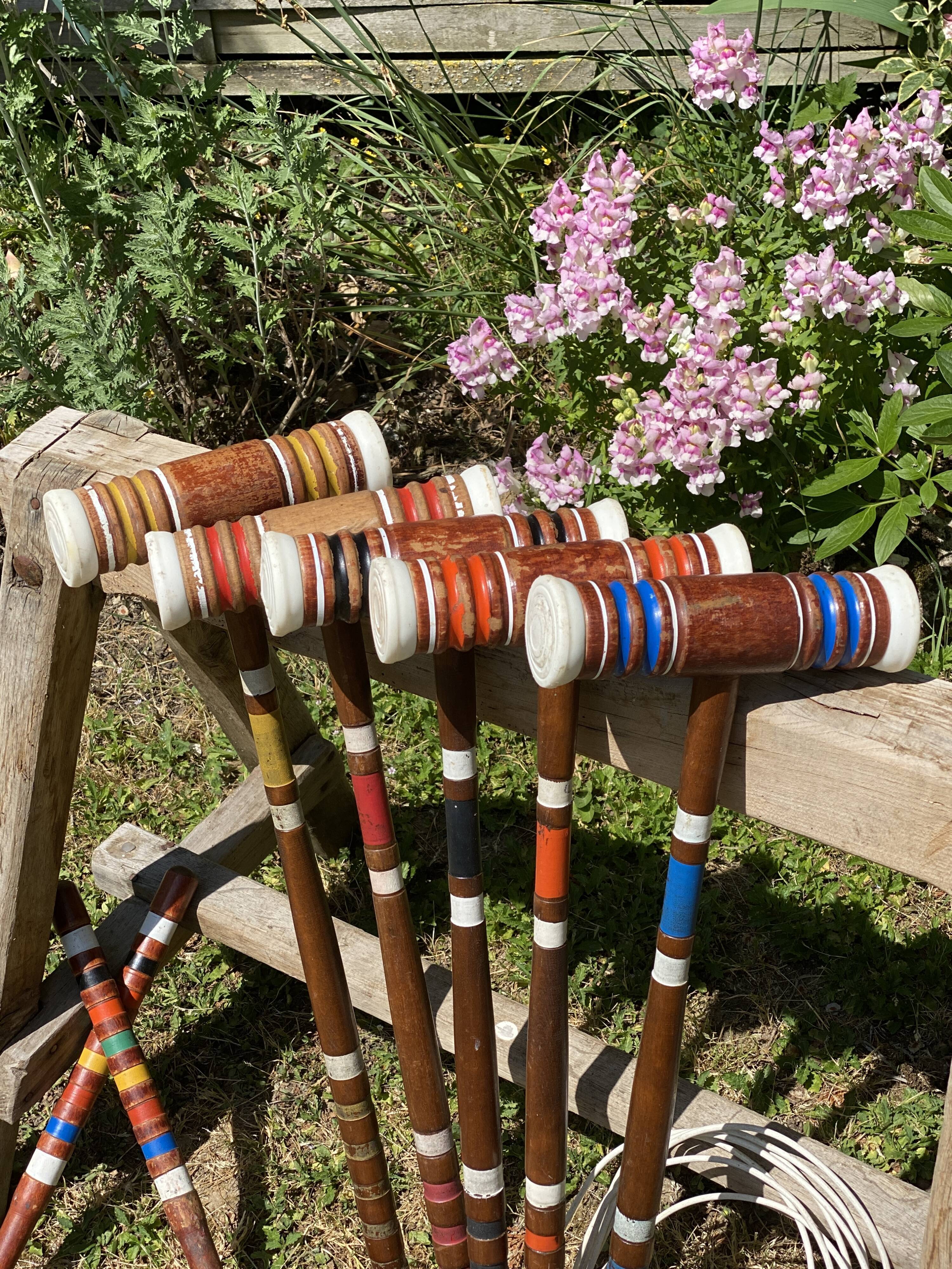 Old wooden croquet game