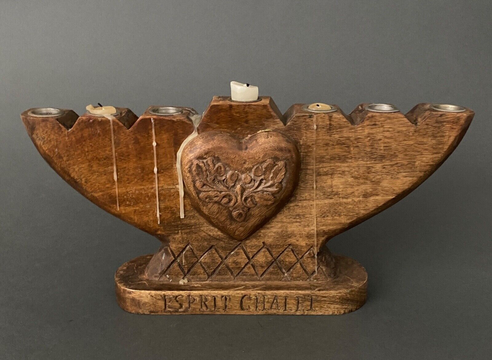 Candlestick with seven burners carved wood Spirit Chalet XXe