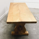 Vintage large French blonde oak monastery dining table, 1960s.