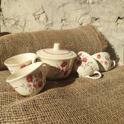 Set of 4 Badonviller Floral cups and a sugar bowl