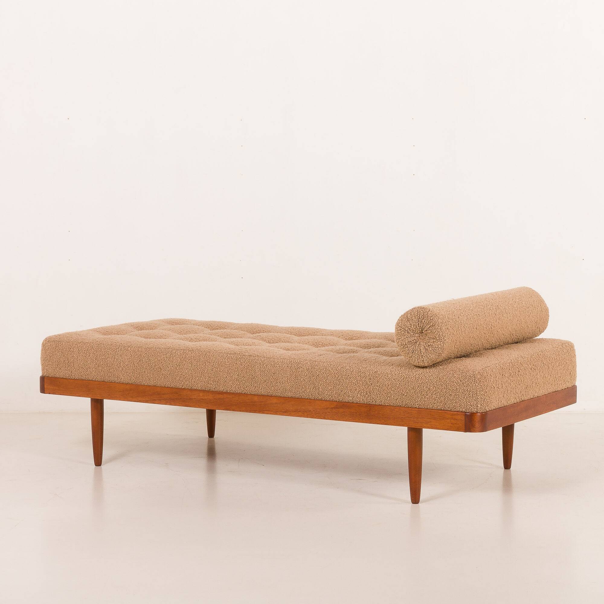 Scandinavian mid century daybed in natural boucle fabric, Denmark 1960s
