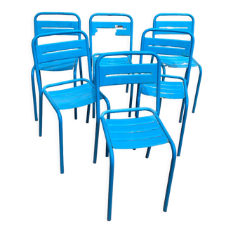 Lot de 6 chaises cafe bleu