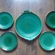 Dessert or cheese set, dish and 4 plates, Saint Clément green and gold