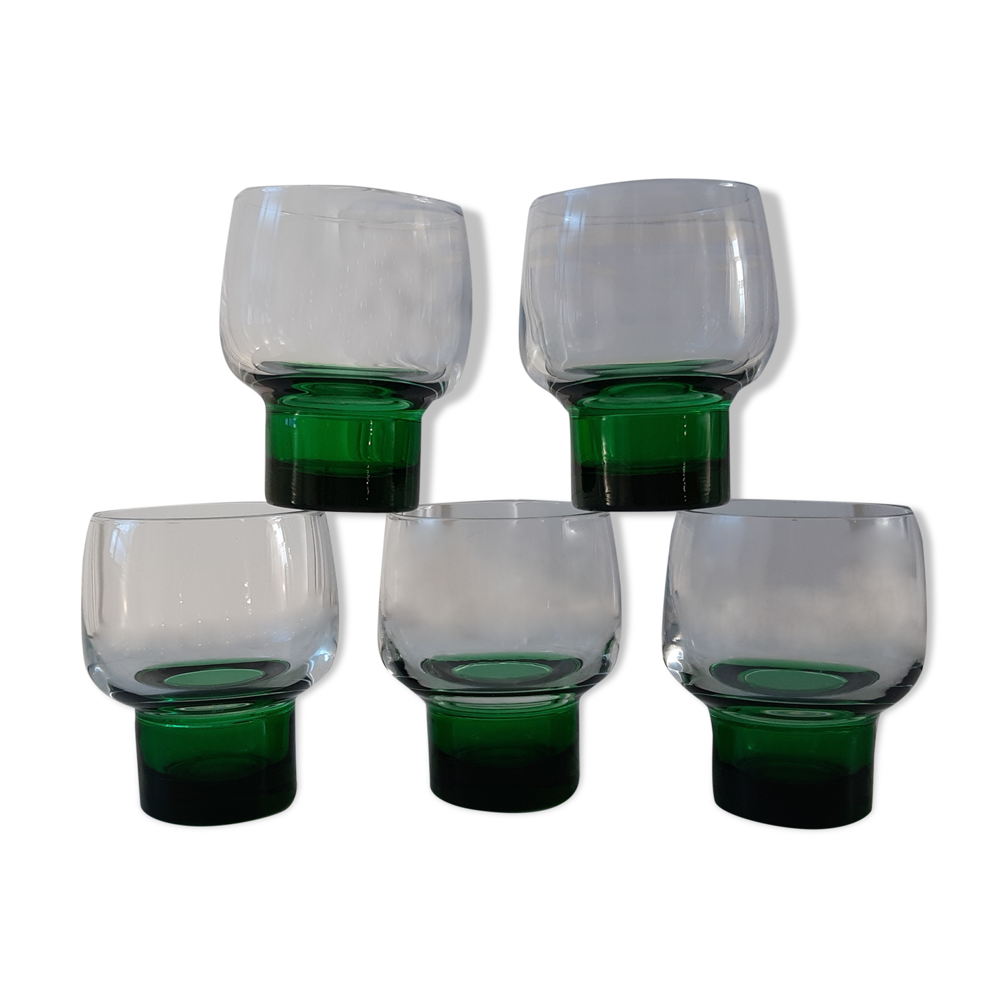 Set of 5 colored green foot glasses 60s